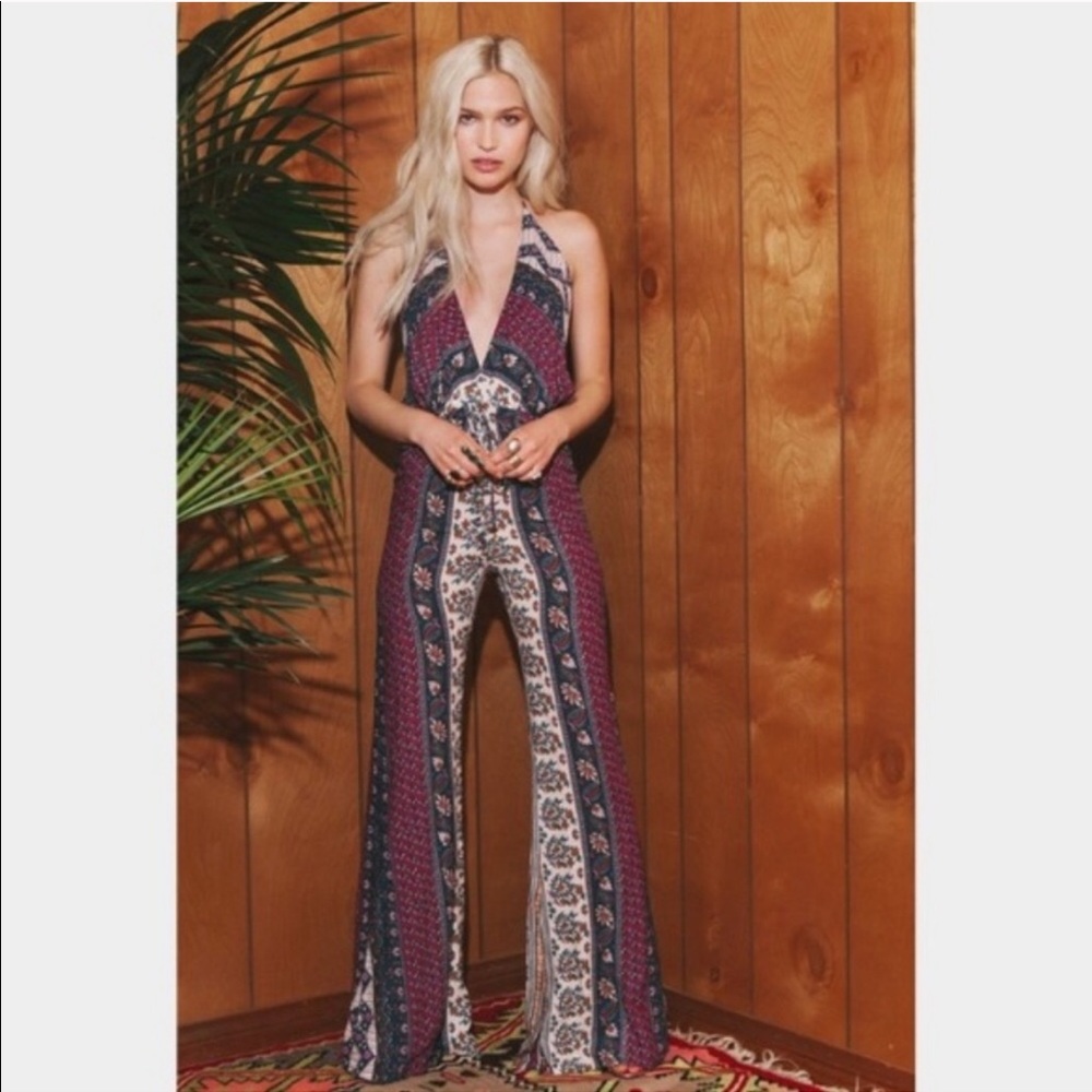 SOLD Novella Royale Halter Boho Bell Bottom Jumpsuit